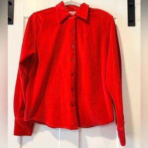 Vintage Copper Key Vibrant Red Velour Button-Front Shirt Ladies Size Large